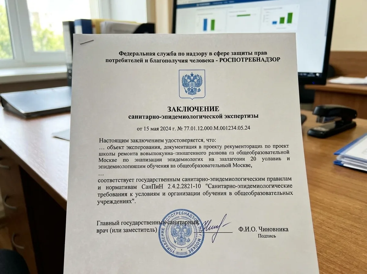 Заключение санитарно-эпидемиологической экспертизы от Роспотребнадзора — соответствие нормам СанПиН